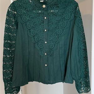 Chic Forest Green Lace Blouse